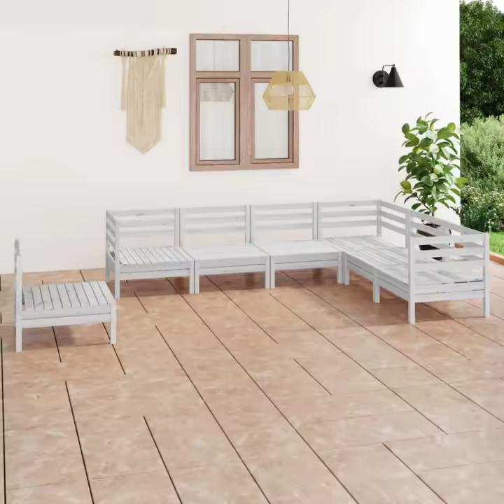 vidaXL Juego de muebles de jardín 7 piezas madera maciza pino blanco - 1