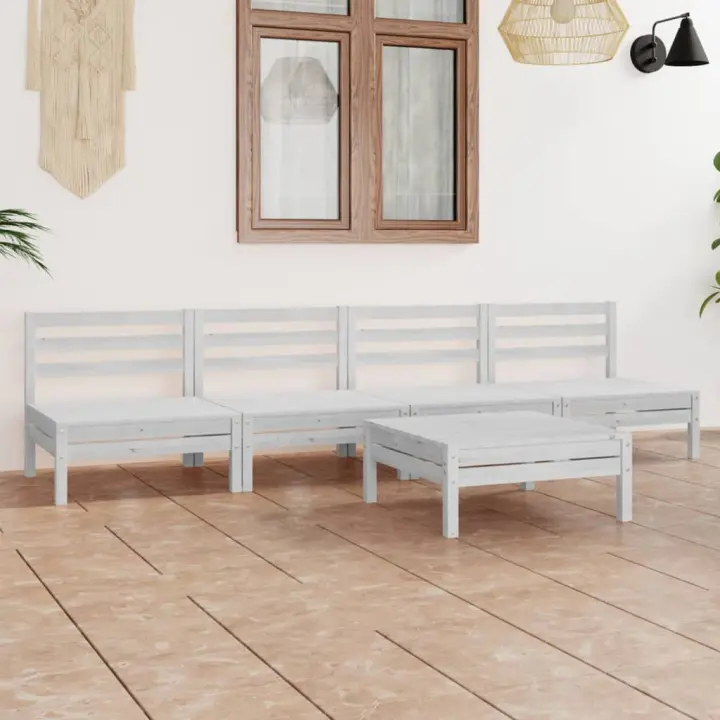 vidaXL Juego de muebles de jardín 5 pzas madera maciza de pino blanco - 1
