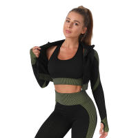 Trajes de Yoga para mujer, ropa deportiva, conjunto de gimnasio, trajes deportivos, pantalones de entrenamiento, Top corto de manga larga, sujetador, chándales para mujer - details 5
