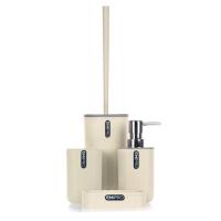 Accesorios Baño, Set Completo Jabonera, Dispensador Jabon, Escobilla, Vaso para Enjuague,Jabonera, Kit de Decoracion para Baños de 4 piezas color Beige - details 0
