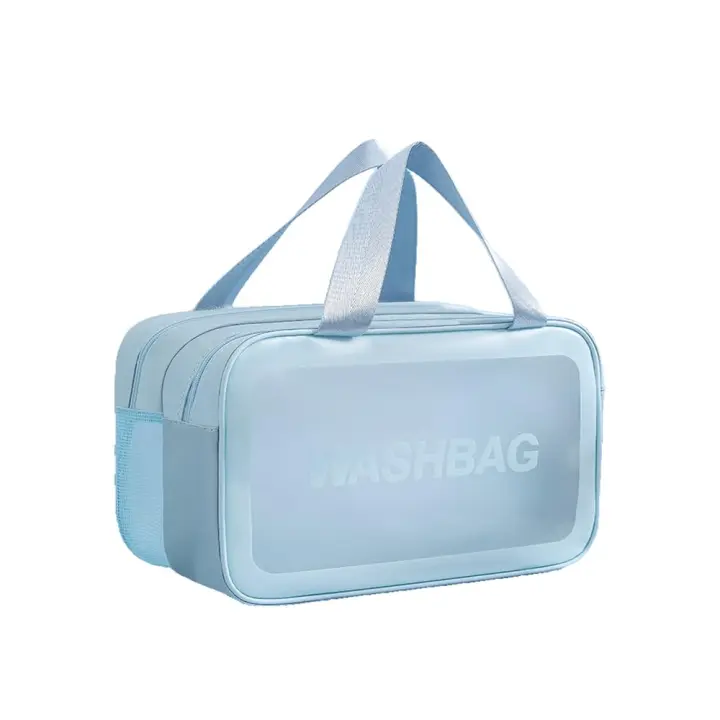 Neceser azul para mujer, neceser de viaje transparente, neceser portátil, neceser impermeable, neceser para hombre, neceser de maquillaje - 1