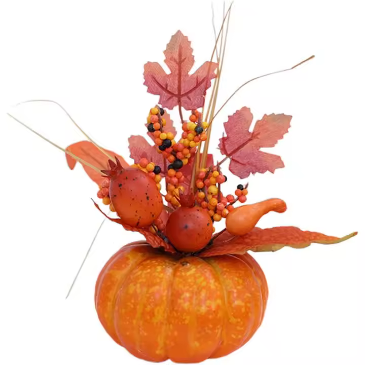 Calabaza artificial con flores, decoración para fiestas, centros de mesa, accesorios para fotos de otoño, centro de mesa de calabaza de otoño - 1