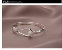 Pulsera de Plata with Boton with elegant clip para Mujer, pulsera de Plata con diseño floral, pulsera con dijes de Plata, brazalete clásico, joyería para Mujeres y niños ( - details 3