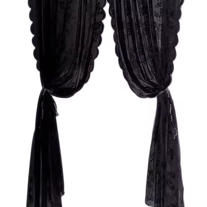 Panel De Cortina De Encaje Floral Negro Transparente Con Ojales Para Rodamiento Estilo Japonés Y Coreano Material 100% Poliéster - 1
