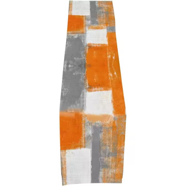 Camino de mesa de estilo europeo, camino de mesa naranja y gris, camino de mesa con pintura de arte abstracto de estilo rústico para fiestas, decoración navideña, 2 piezas - 1