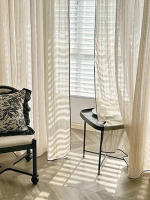 Cortinas De Estilo Francés Antiguo Con Borde Negro Lino Rayado Crema Retro Japonesa Para Balcón Y Sala De Estar - details 6