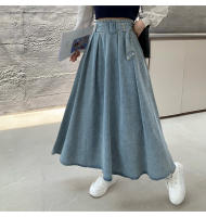 Falda De Vaquera Vintage De Cintura Alta Para Mujer REALEFT Con Cinturón Casual Suelta Plisada Estilo A-line Tejida Con Tatling De Poliéster Y Algodón - details 2