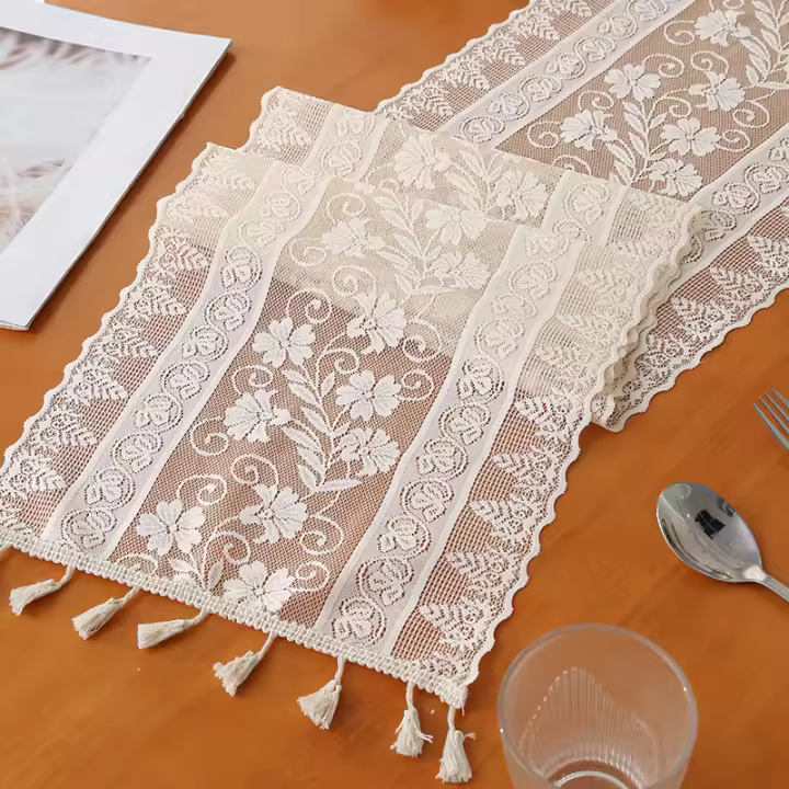 Bandera De Mesa Colgante De Gloriosa Mañana Beige Con Borla Estilo Campestre Decoración Para Comedor Antideslizante Y Atractiva - 1