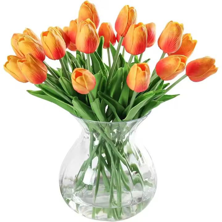 10 PCs Tulipán, Toque Real, 33 cm de Largo, Flores Artificiales Decorativas para Ramos de Boda, Hogar, Hotel, Jardín, Actividades de Navidad, Juguetes, Telas, Naranja - 1
