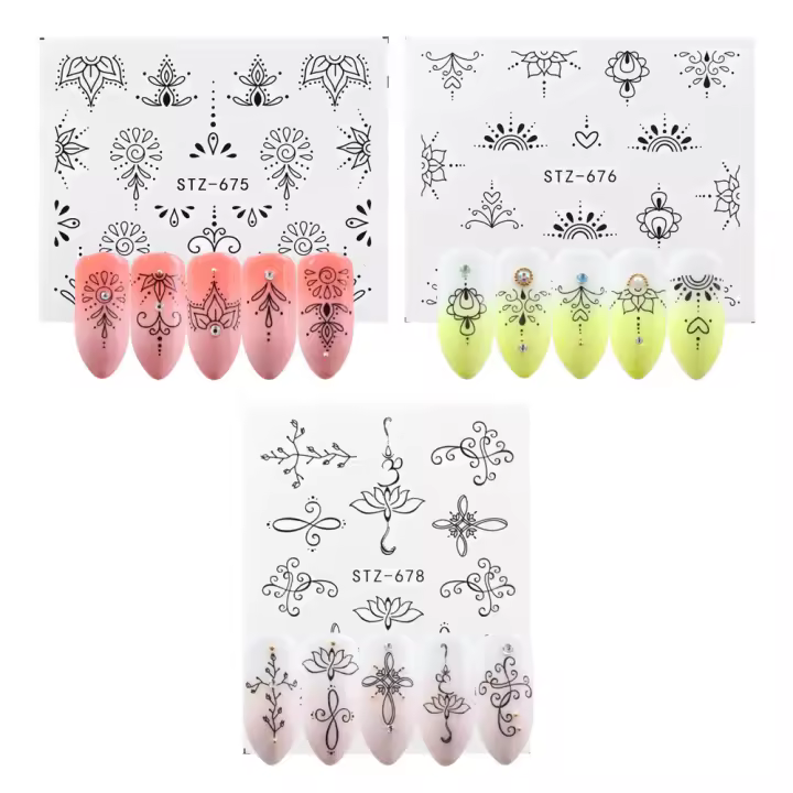 Pasta de transferencia de agua para uñas, pegatinas de Arte de flores y plantas, suministros de decoración de uñas, 6 piezas - 1