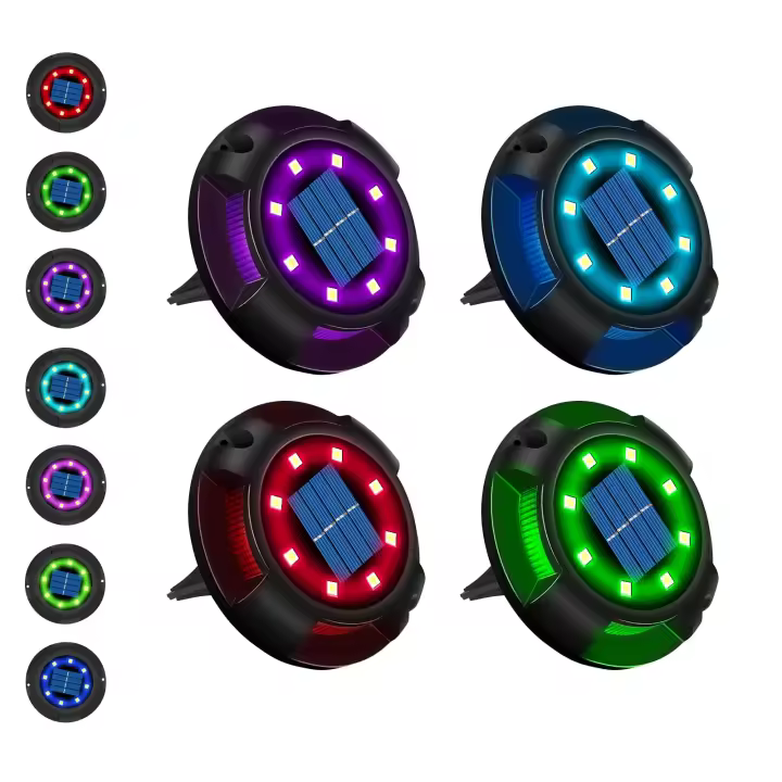 Solar Outdoor 12 LED 7 colores Luces solares Jardín Foco empotrado con panel solar grande Impermeable IP65 Luces solares de tierra (4PCS) - 1