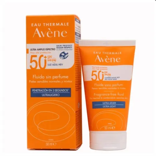 Avene SPF50+ fluido muy alta protección sin perfume 50 ml Piel Sensible Normal y Mixta - 1