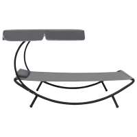 vidaXL Tumbona de jardín con toldo y cojín 200x90x112 cm Blanco crema, Marrón, Gris Sillas de Exterior Ideal para jardín, playa, piscina, terraza Tumbona Piscina Tumbonas Playa Tumbonas Jardín Exterior - details 1