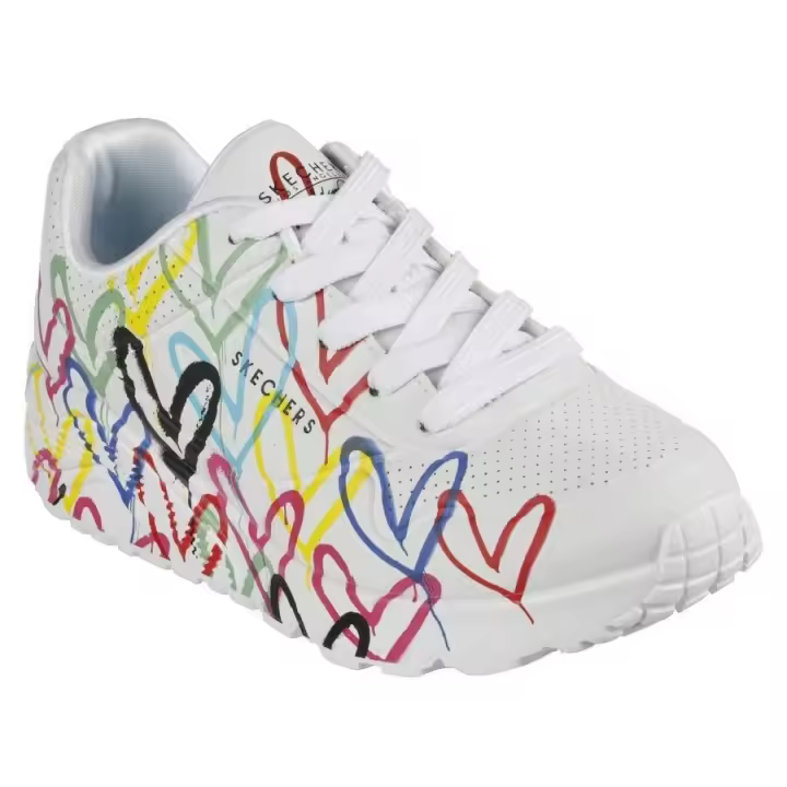 Zapatillas Skechers James Goldcrown Los Angeles | Blancas con Estampado Corazones Multicolor - 1