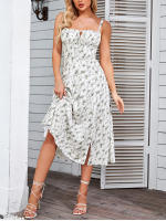 Vestido Midi De Verano Con Estampado Floral NewAsia Para Mujer Cintura Ajustable Con Tirantes Deslizables Y Abertura En El Lado Casual Para Fiestas Y Playa - details 0