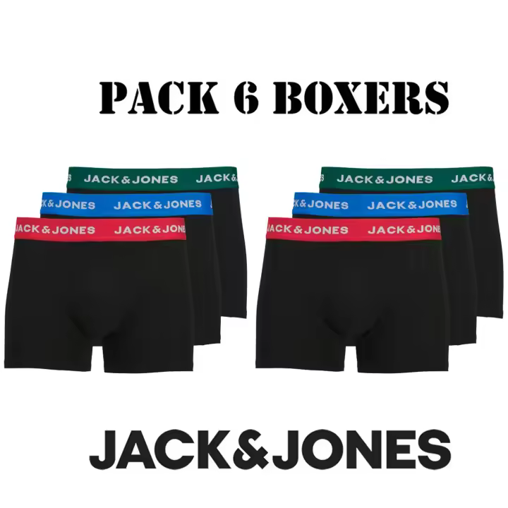 Jack & Jones Hombre  Pack 6 Boxer ropa interior Cintura Elástica Serie Trunks 95% Algodón y 5% elastano muy suaves y cómodos - 1