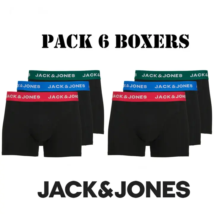 Jack & Jones Hombre Pack 6 Boxer ropa interior Cintura Elástica Serie Trunks 95% Algodón y 5% elastano muy suaves y cómodos para todo el año - 1
