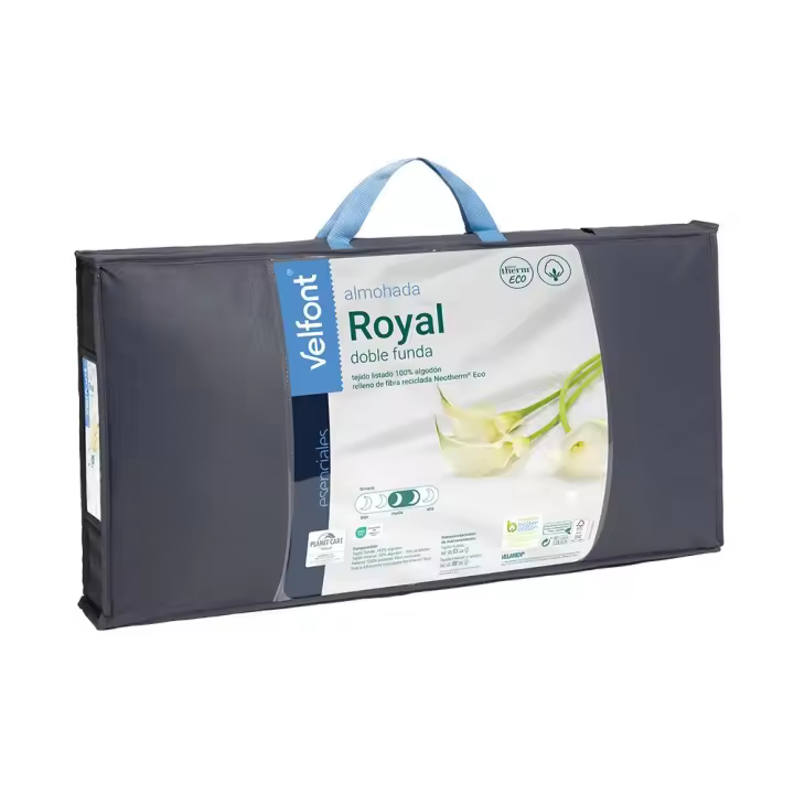 Almohada Royal Almohada de Fibra con Doble Funda Satinada con Cremallera, Velfont - 1