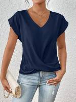 Camiseta de cuello en V lisa - Elegante blusa de manga corta para mujer (Primavera/Verano) - details 15