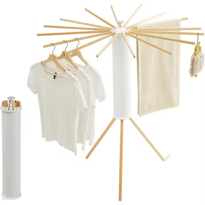 Trípode de secado de ropa, estante portátil y plegable, tendederos plegables, ahorro de espacio, estante de secado de ropa, estante de secado de ropa, plegable, balcón, dormitorio, hogar, madera - 1
