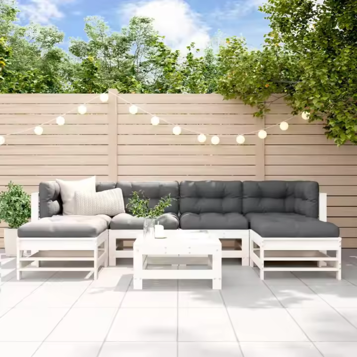 vidaXL Juego de muebles de jardín 7 pzas madera maciza de pino blanco - 1
