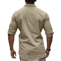 Camisa informal de manga larga de color liso para hombre, camisa playera de algodón con solapa y botones, de manga larga - details 8