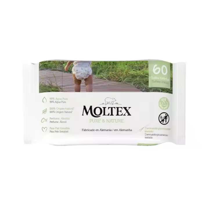 Toallitas Pure & Nature Moltex 60 UDS - Paquete de toallitas naturales y suaves para todo uso - 1