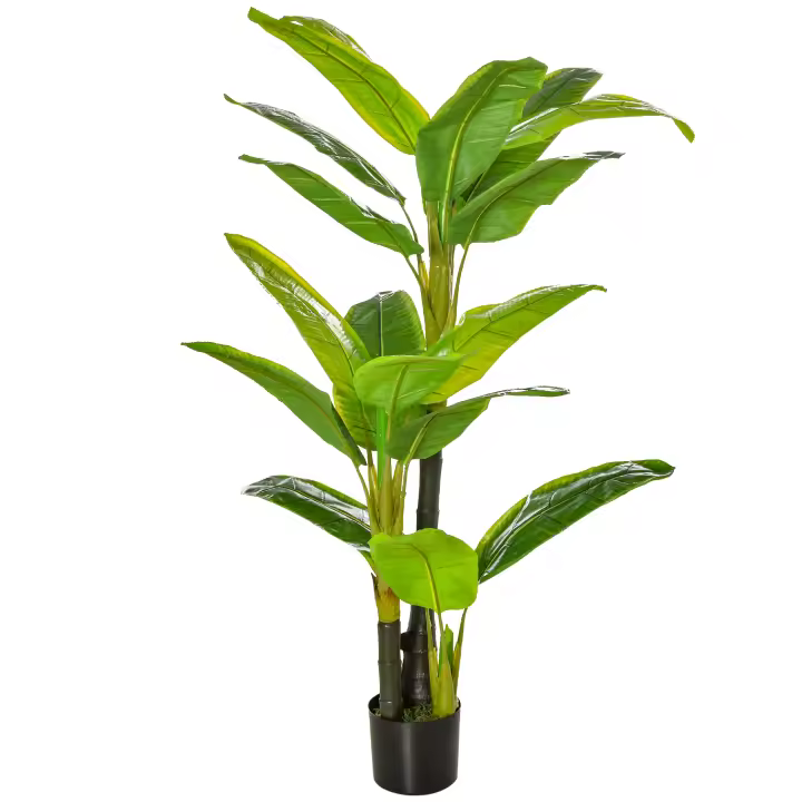 HOMCOM Bananera Artificial 150 cm Platanera Artificial con Maceta y 18 Hojas Planta Artificial para Decoración de Hogar Terraza Jardín Salón Oficina Verde - 1