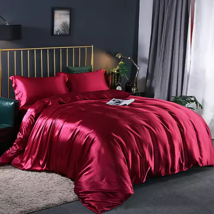 Set De Fundas Para Edredón Suaves Y Silky Con Cordones Y Cierre De Cremallera Funda Para Cojín Envolvente Poliéster 100% Tamaño Variado Colores Rojo Morado Negro - 1