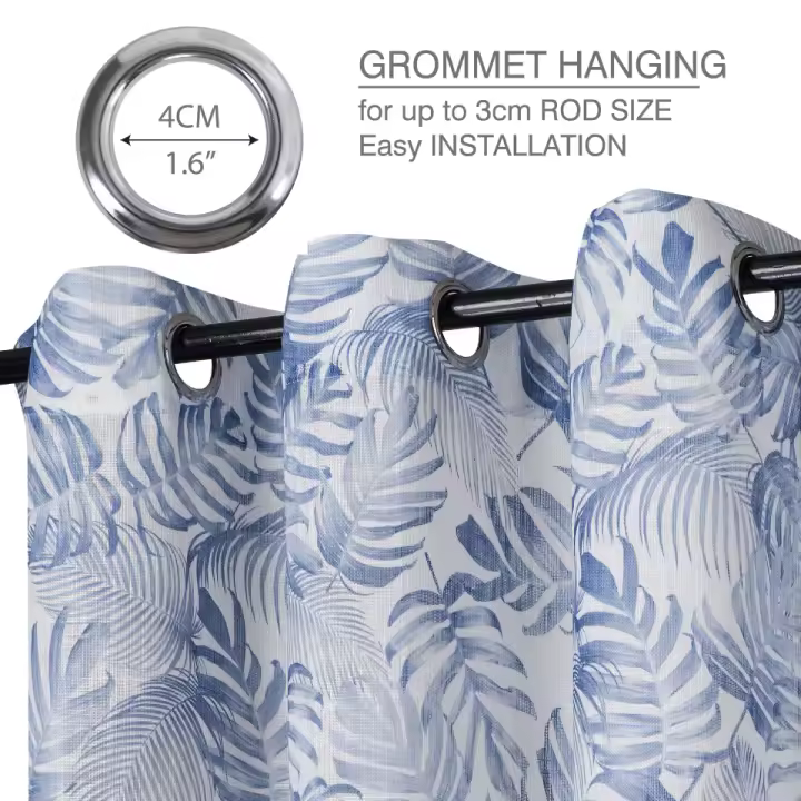 Cortina para salon, Curtain para Habitacion type visor con aspecto de Lino con ojales, curtain individual modern de 140x260cm, estampado Hojas - 1