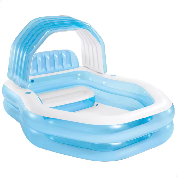 Piscina hinchable INTEX color azul, con toldo desmontable, incluye 2 porta bebidas, tapón para desagüe y parche de reparación, medidas 229x191x135cm, capacidad 1050L - 1