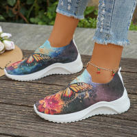 Zapatillas De Mujer Ligera Con Estampado De Mariposa Transpirable Y Tejida Para Primavera Verano Otoño Zapatos Casuales Sin Cordones Talla True - details 1