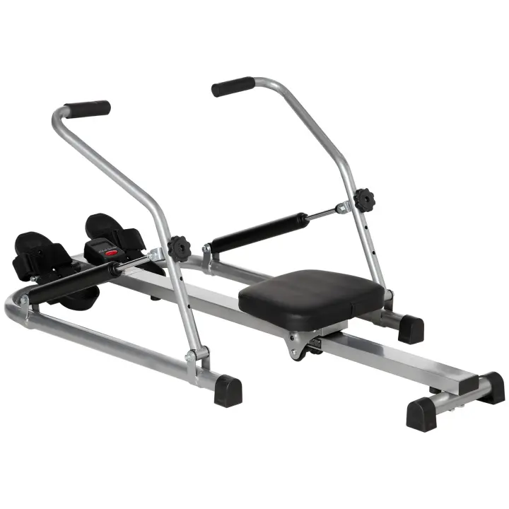 HOMCOM Máquina de Remo Hidráulico Plegable con 4 Niveles de Resistencia Monitor Digital y Pedal Antideslizante para Fitness en Casa Acero 129x70x70 cm Negro y Plata - 1