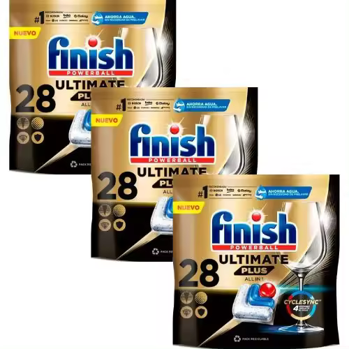 FINISH Detergente Lavavajillas en capsulas Powerball Ultimate Plus Fresh - Pack AHORRO - 84 Dosis (3X28 dosis) - 1