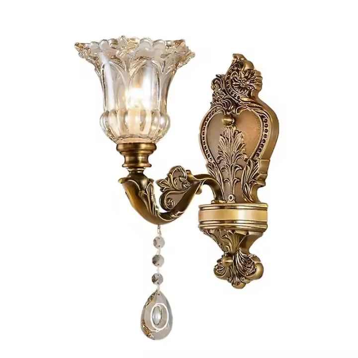 Vintage cristal pared sconces latón antiguo lámpara de pared vidrio sombra mediados siglo moderno pared luz iluminación para sala de estar, dormitorio, pasillo, Hotel - 1