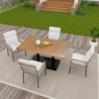 Juego de 5 piezas de Mesa y sillas de Coqueto al Aire Libre para 4 personas, tablero de Madera de Acacia maciza, Sillas envuelve de trinquete PE para venir en patio trasero y Jardín - details 0