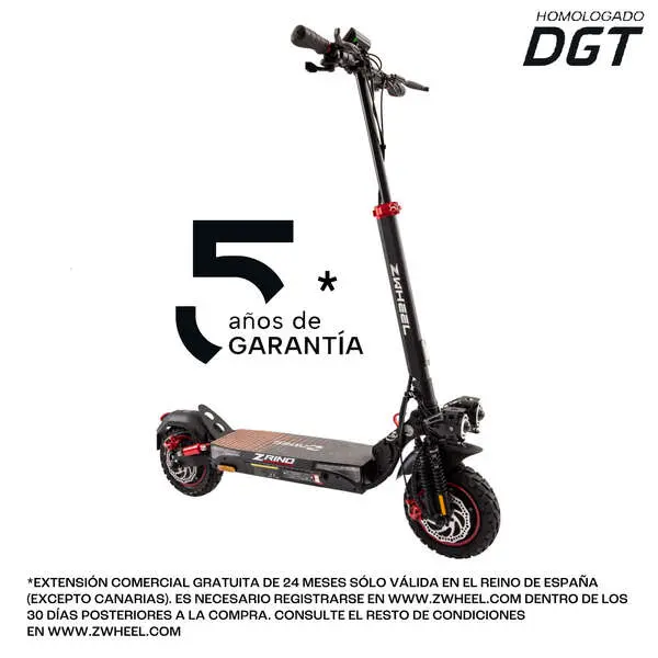 Zwheel zrino duo patinete electrico motor 2x 500w - homologado dgt - suspension delantera y trasera - ruedas off-road 10” - velocidad hasta 25km/h - autonomia hasta 45km - carga maxima 120kg - 1