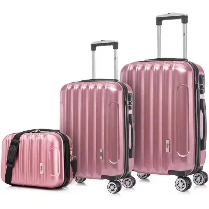 Juego de Maletas Policarbonato Rígida 3 Piezas|Maleta Cabina 55cm|Maleta Mediana 68cm|Neceser 29cm|RosaDorada - 1