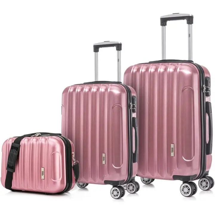 Juego de Maletas Policarbonato Rígida 3 Piezas|Maleta Cabina 55cm|Maleta Mediana 68cm|Neceser 29cm|RosaDorada - 1