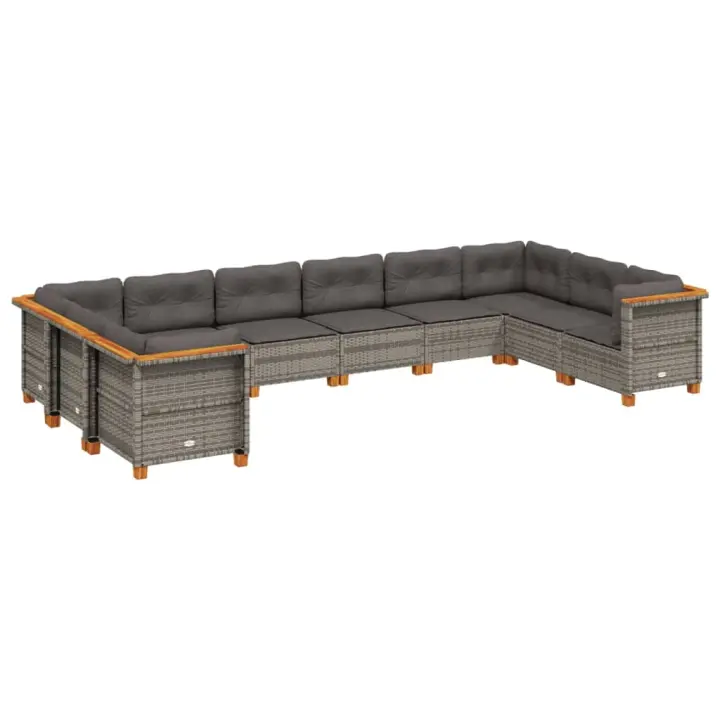 vidaXL Set de sofás de jardín 10 pzas con cojines ratán sintético gris - 1