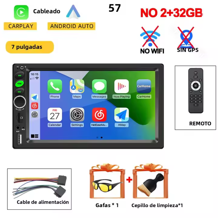 Receptor De Radio Para Coche Universal Android13 7 9 10 Pulgadas Con GPS Y Estéreo Multimedios 64G Reproductor Con CarPlay Y Auto Android - 1