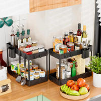 Organizador De Baño Inferior Con Dos Cajones Deslizantes, Estante De Almacenamiento Multifuncional Para Cocina Material Plástico - details 1