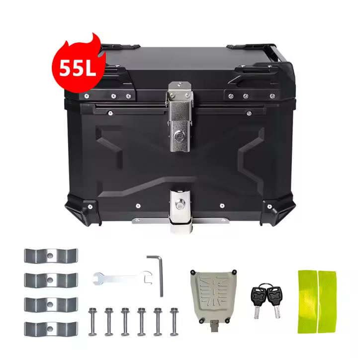 55L,65L caja de techo de la motocicleta de aleación de aluminio tronco de la motocicleta caja del casco impermeable y a prueba de caídas de liberación rápida caja de la cola de la motocicleta caja de almacenamiento de equipaje - 1