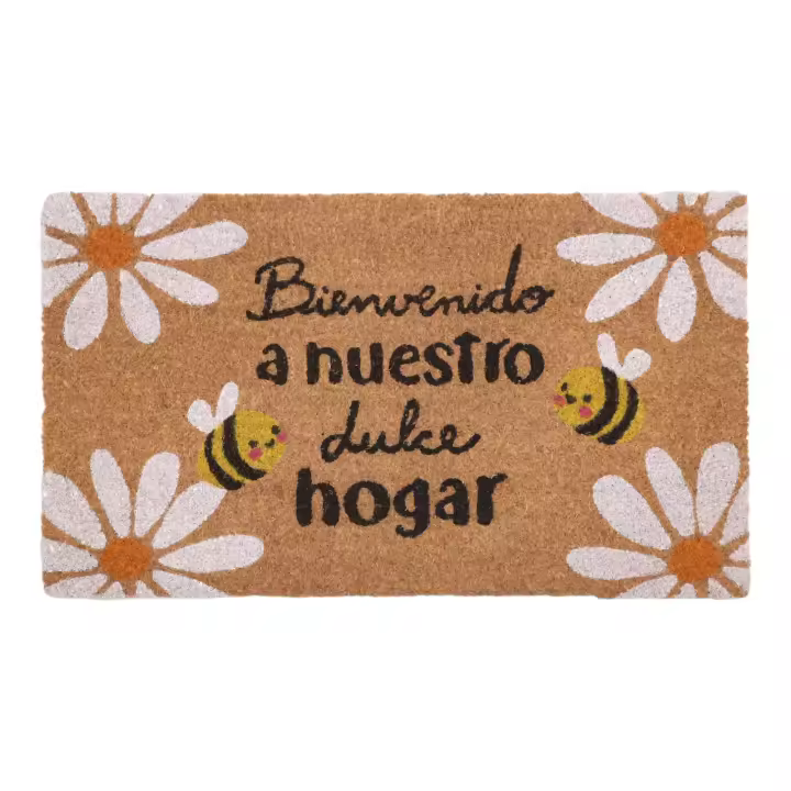 Felpudo Original 40x70 cm Diseño de Abejas “Bienvenidos a Nuestro Dulce Hogar” | Fibra de Coco Natural con Base Antideslizante | Alfombra de Entrada Interior y Exterior - 1