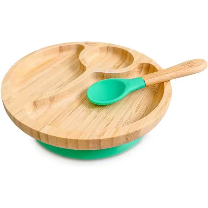Juego de vajilla de bambú para bebé con ventosa, plato dividido y cuchara de silicona - Althea Living - 1