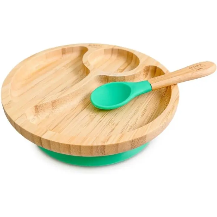 Juego de vajilla de bambú para bebé con ventosa, plato dividido y cuchara de silicona - Althea Living - 1