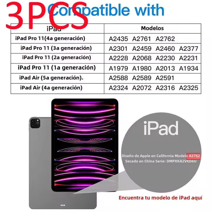 3PCS Protector De Pantalla De Vidrio Templado Para Apple iPad pro 11 Generación 1 2 3 4 A2435 A2761 Film Protector Tableta HD Resistente a Arañazos - 1