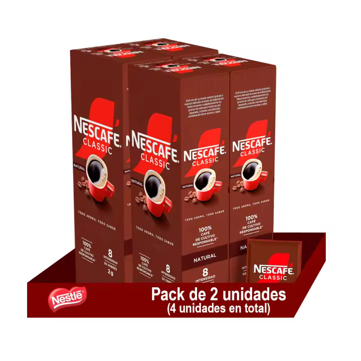 Nescafé Café Soluble Natural - 1 Estuche de 50 Sobres | Café Instantáneo para un Despertar Perfecto - Pack de 2 Unidades - 1