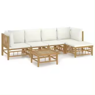 VIDAXL 3155180 set de sofás y reposapiés para jardín de 6 piezas fabricado en bambú con cojines de color blanco vida xl - 1