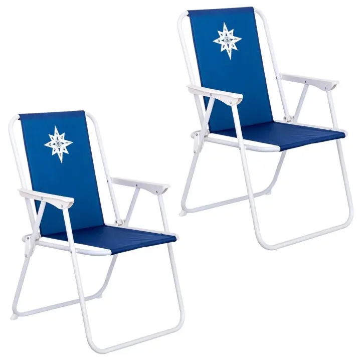 Pack 2 sillas playa y camping plegables con cierre de seguridad, estructura acero pintura Epoxi anticorrosión, tejido loneta Oxford 600 D poliéster azul marino, respaldo mono-posición - 1